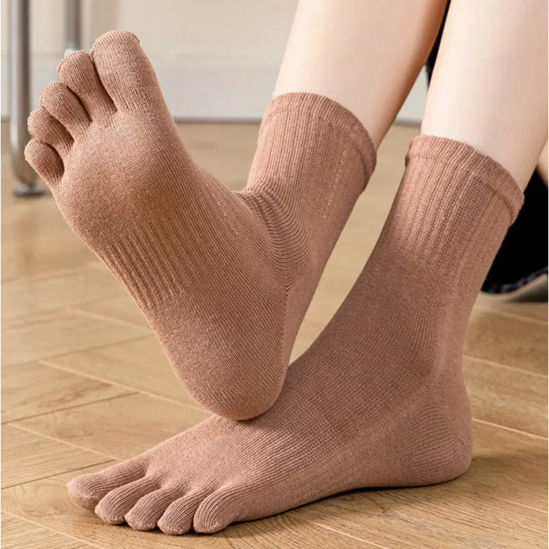 

5 Pairs Retro Women's Solid Business Toe Socks Cotton Sweat Wicking Anti-friction Fitness Run Yoga Pilates Sport Socks with Toes