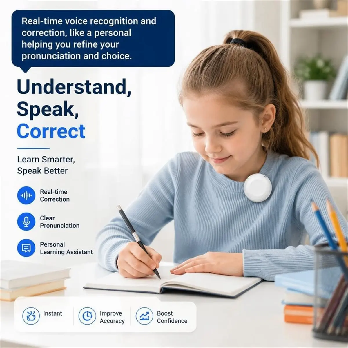 2PCS Smart Wearable Translator AI Translator Voice Language Translator,Foreign Language Practice Companion