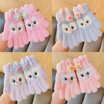 Winter Nieuwe Baby Meisjes Zoete Zachte Cartoon Gebreide Garen Houden Warme Handschoenen Kinderen Mooie Vijf Vinger Handschoenen Kids Fashion Handschoenen