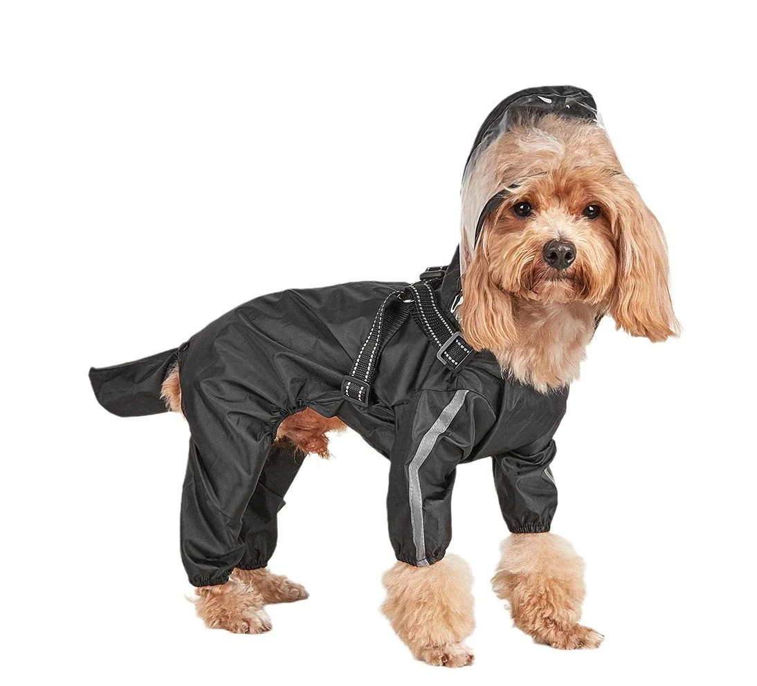 Four-legged Raincoat for Dogs, Chest and Back traction, Small Dog, Pet Easy to Wear, Outdoor