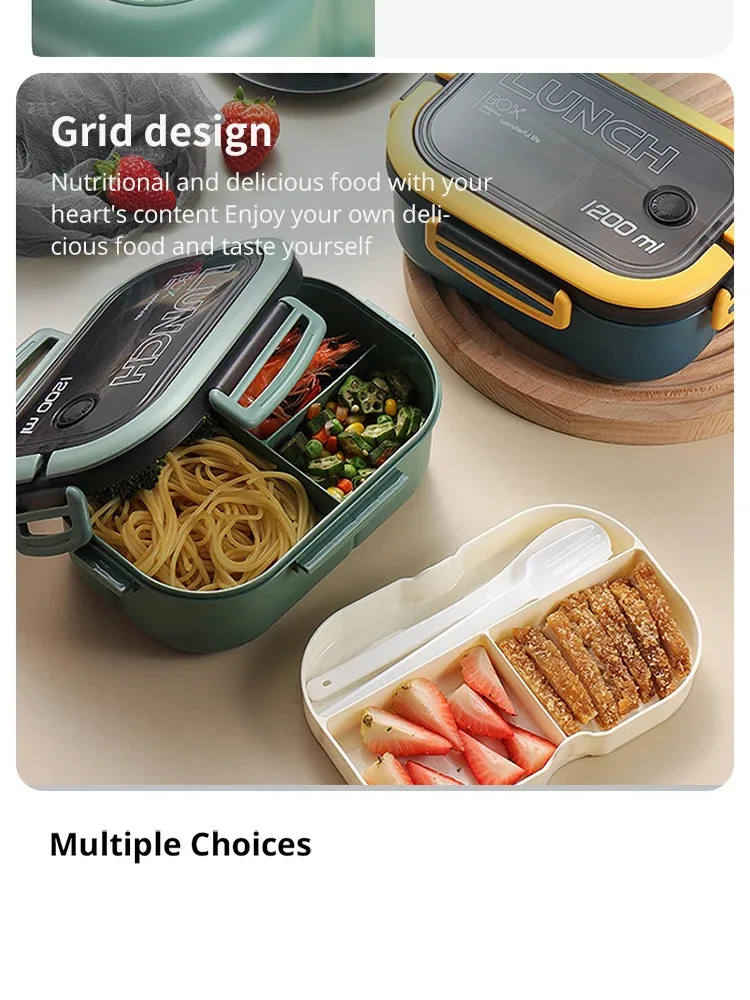 Doppelschichtiges Design mit Gabel und Löffel, Obst-Bento-Box für einfaches Tragen, mikrowellengeeignet und praktische Heiz-Lunchbox – Detail 6