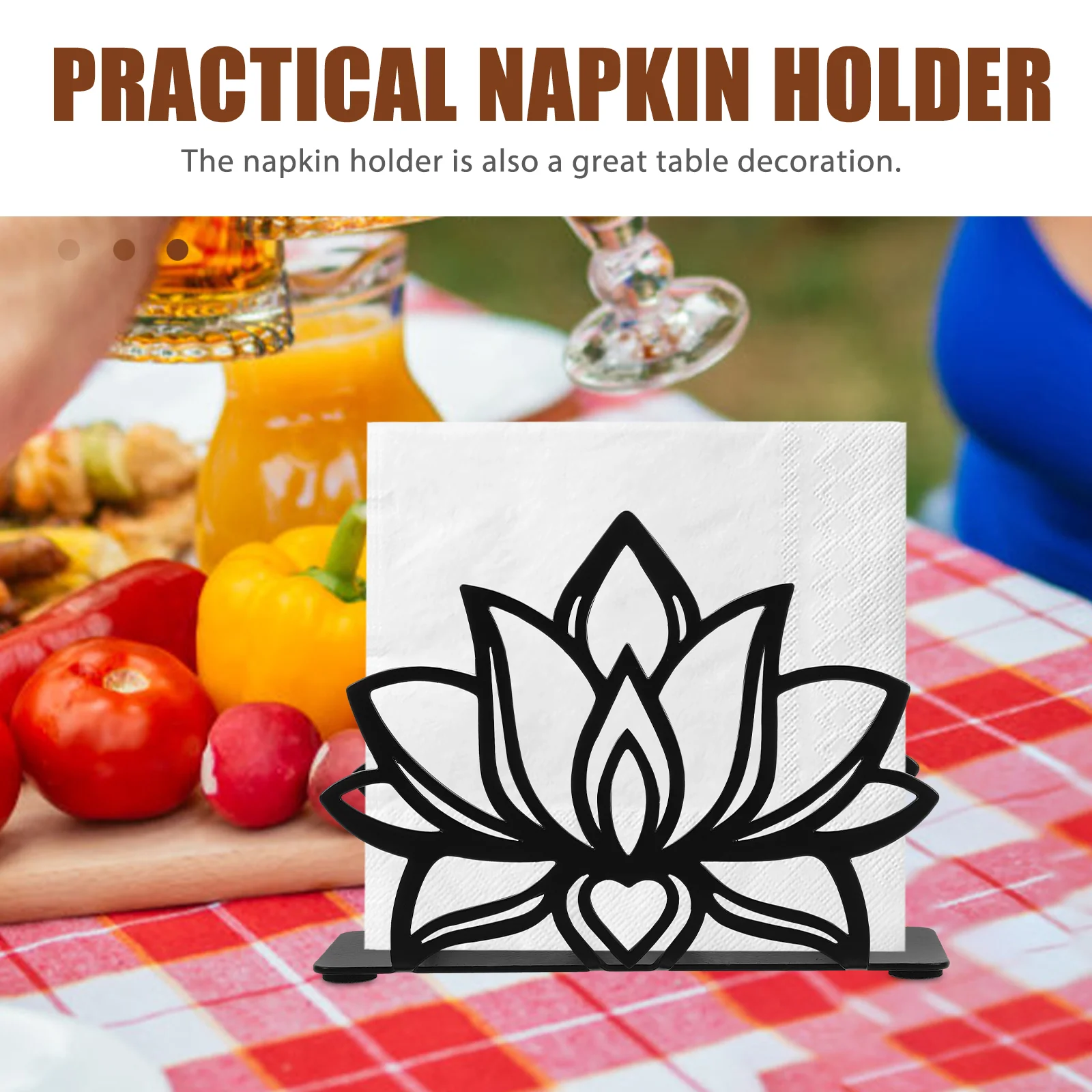 Napkin Lotus Holder Freestanding Dispenser Vintage Dining Table Tissue Holders for Kitchen Black Paper Office