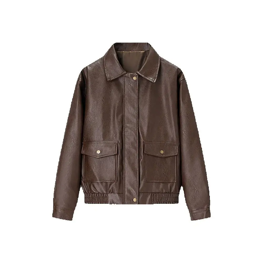 

Autumn new women's clothing fashion temperament versatile brown American motorcycle vintage top jacket