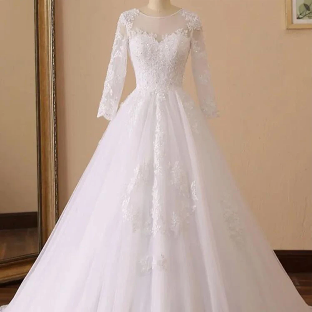 

2023 Sexy White Ball Wedding Dress Long Sleeves Sweetheart Lace Appliques Tulle Wedding Long Gown vestido de novia encaje