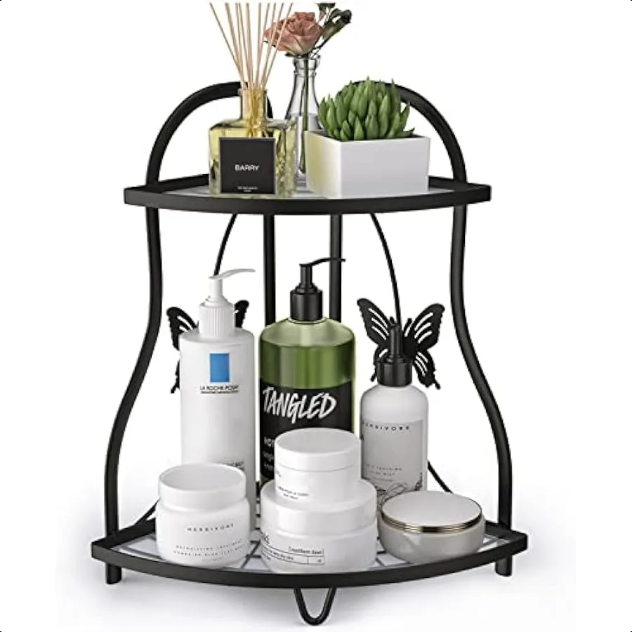 

Corner Bathroom Sink Organizer Countertop Shelf Kitchen Corner Spice Rack Organizer Counter Storage Black