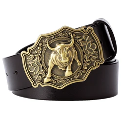 Cinturón de estilo vaquero para hombre, hebilla de señal de toro de cobre, piel de vaca, cuero de Rodeo, accesorios de cintura para equitación de ganado