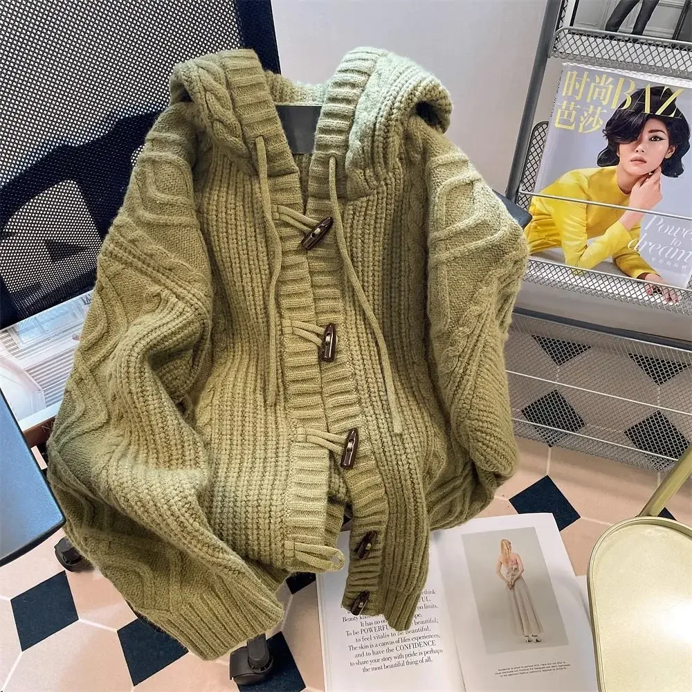 

Autumn New Hooded Cardigans Women Pure Vintage Gentle Soft Leisure Streetwear Students Young Simple Female Sweaters
