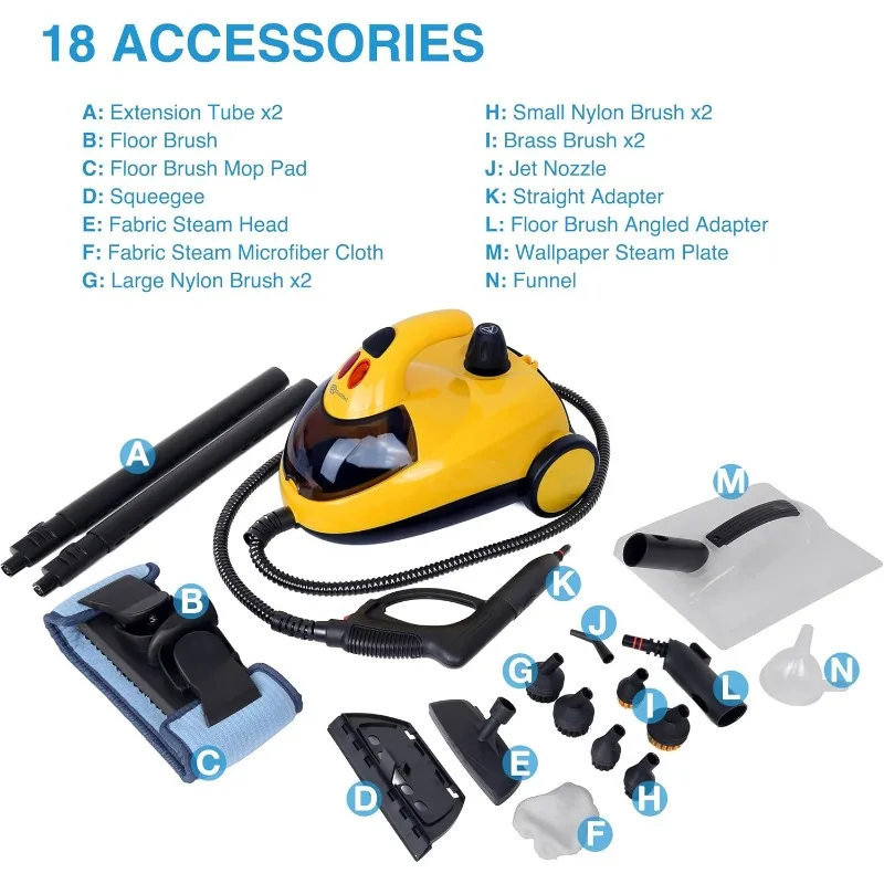 Rollibot Multipurpose Steam Cleaner with 18 Accessiores, Portable Steamer, Car Chemical-Free Cleaning and Wallpaper Removal