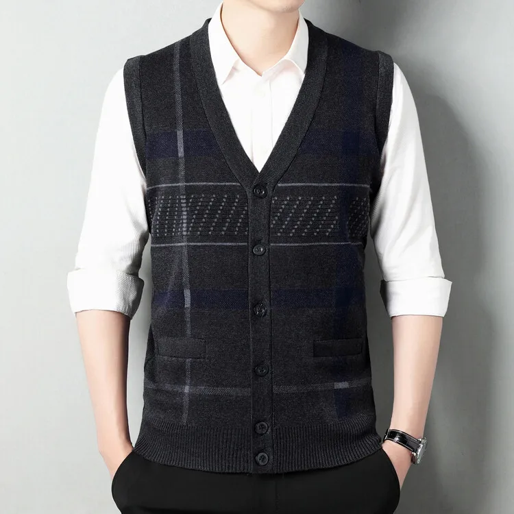 Mens V-Neck Sleeveless Vest Classic Business Gentleman Knitwear Knitted Waistcoat Sweater  Tops