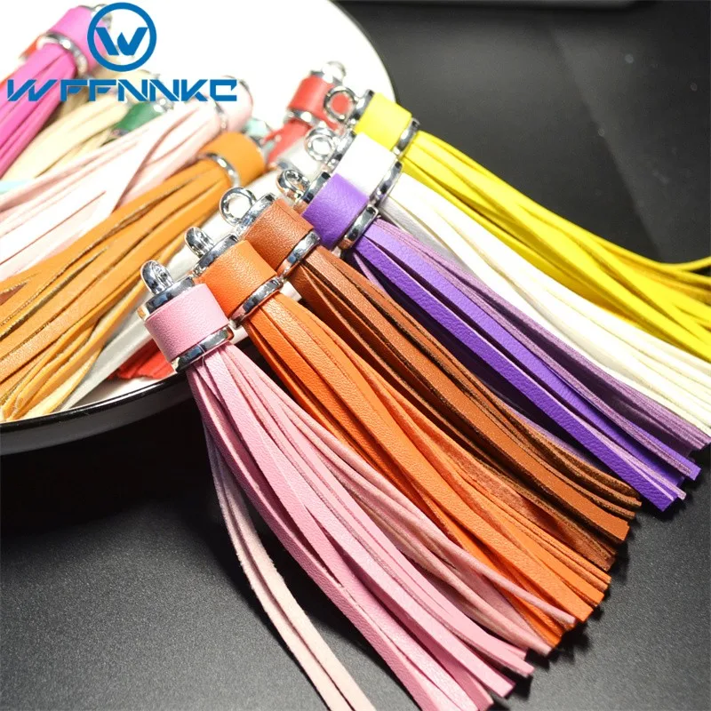 WFFNNKC 10Pcs Faux PU Leather Metal Ring Tassel Pendant DIY Decor Curtain Bag Purl Sewing Accessories Keychain Hanging Ornaments