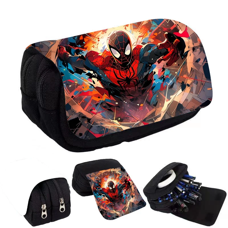 Spiderman Marvel Student Flip Pencil Case Movie Cartoon Printed Portable Storage Bag Stationery Supplies Pen Bag Anime Cute Gift