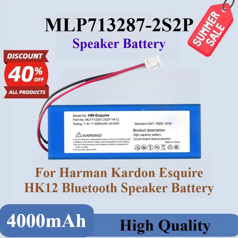 

High Quality MLP713287-2S2P Replacement Li-Po Battery 7.4V 4000mAh for Harman Kardon Esquire HK12 Bluetooth Speaker Battery