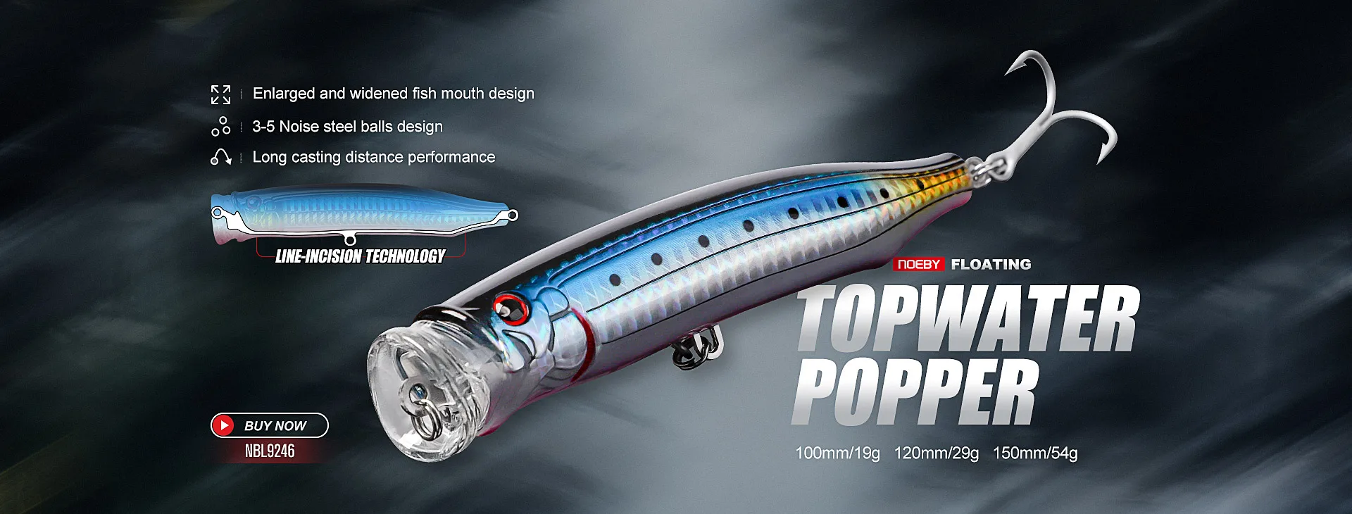 Noeby Topwater Popper Angelköder 105mm 24g Wobbler Weitwurf-Kunstköder für Salz- und Süßwasser-Angeln – Detail 5