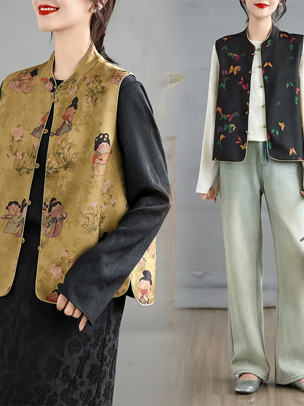 

Double-Sided Wear Large Size Vest Casual Design Sensation Artistic Satin Embroidery Spring Season Women's Faion Inner Wear