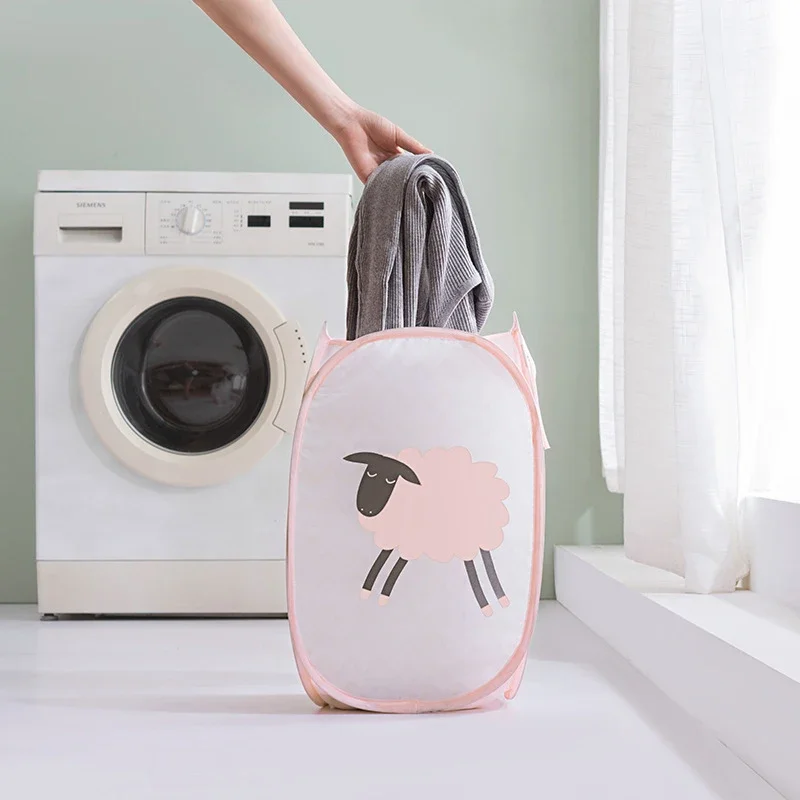 

Cartoon Design Laundry Basket with Handles Collapsible Large Capacity Dust Proof Dirty Laundry Hamper Bag for Laundry Room