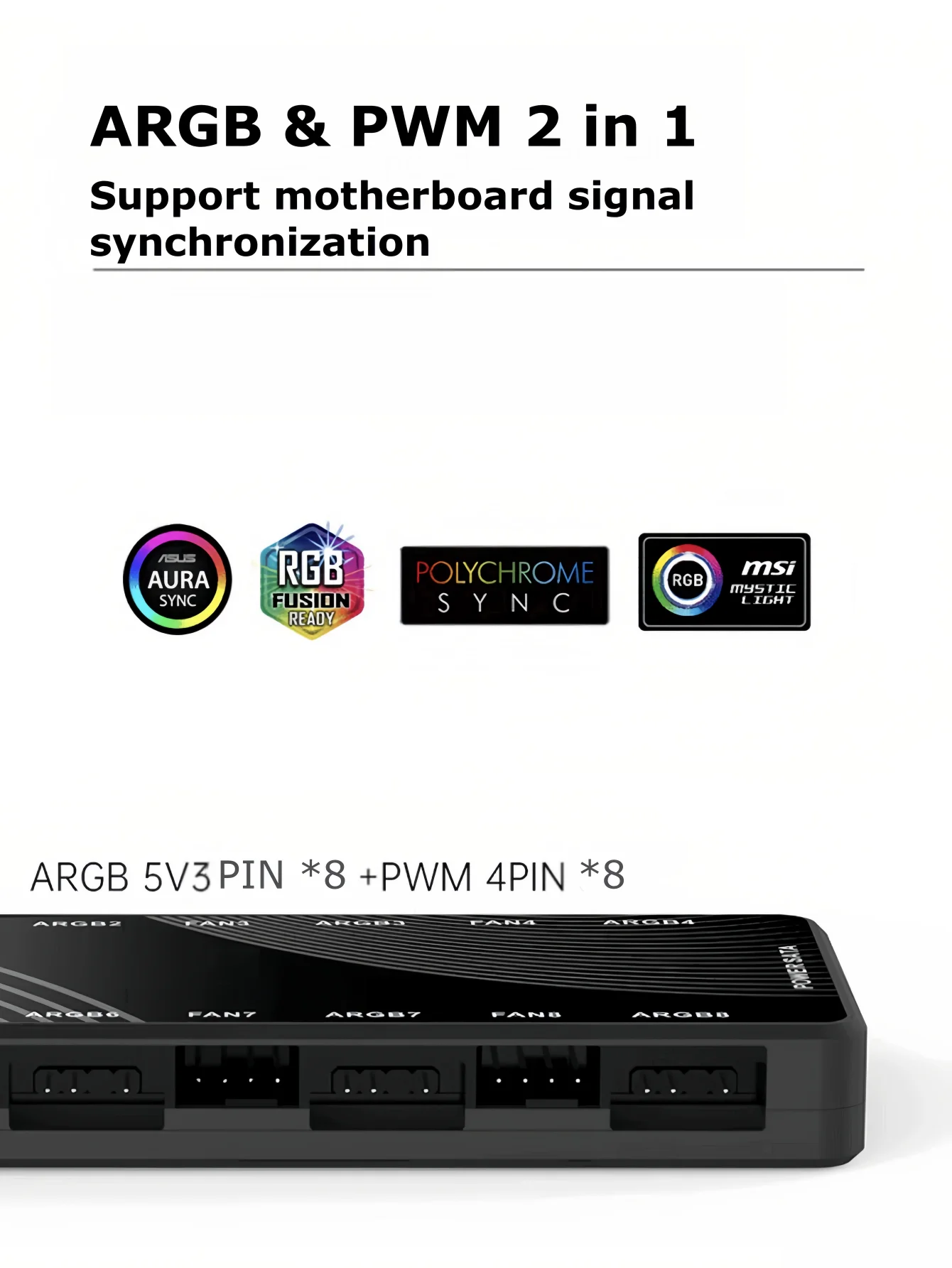 CX FUTURE Chassis Fan Hub, Dual 8 Ports. ARGB 3PIN+PWM 4PIN Ports. Equipped With Remote Control (Controlling Lighting)