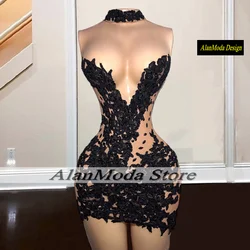 Stunning Black Lace Birthday Dress For Women Short Party Dresses Applique Vestidos De Gala 2024 Mini Cocktail Outfits Customized