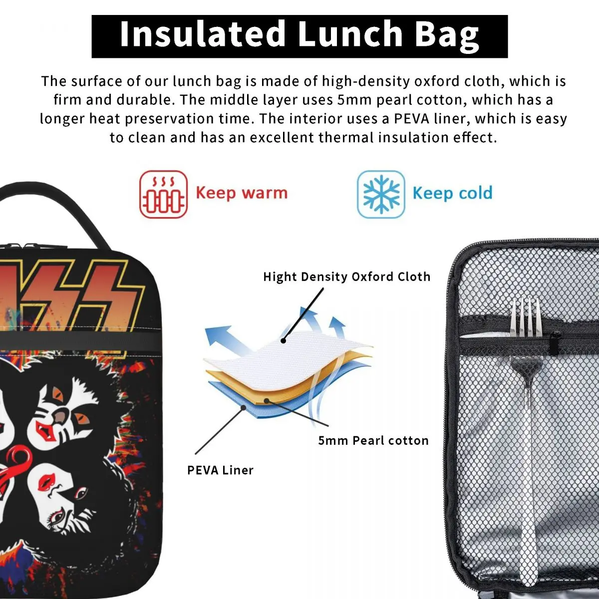 Rock Catman Demon Kiss Band Rock And Roll Thermal Insulated Lunch Bags School Portable Box for Lunch Thermal Cooler Food Box