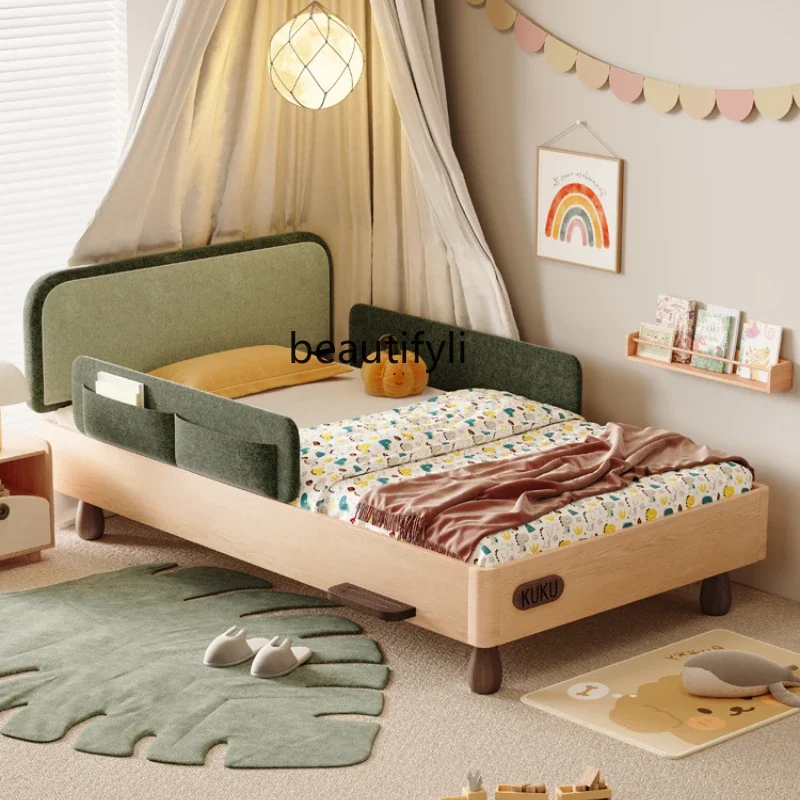 Wide children's bed boy baby solid wood bed simple modern children's room splicing bed