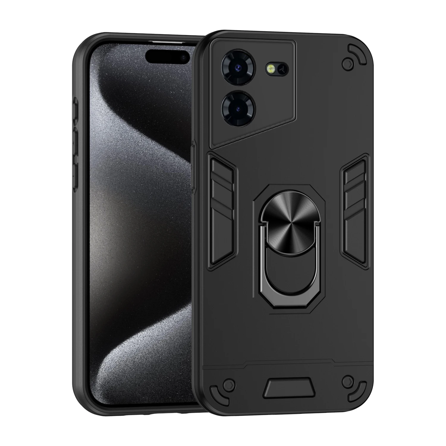 Rugged Armor Shockproof Phone Case For Tecno Pova 5 Pro Neo 3 Magnetic Metal Ring Holder Soft TPU Frame Hard Plastic Back Cover