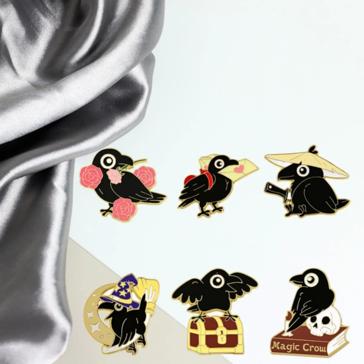 Cute Cartoon Black Crow Enamel Brooch Creative Animal Bird Adorkable Lapel Pin Badge Backpack Clothing Hat Accessories