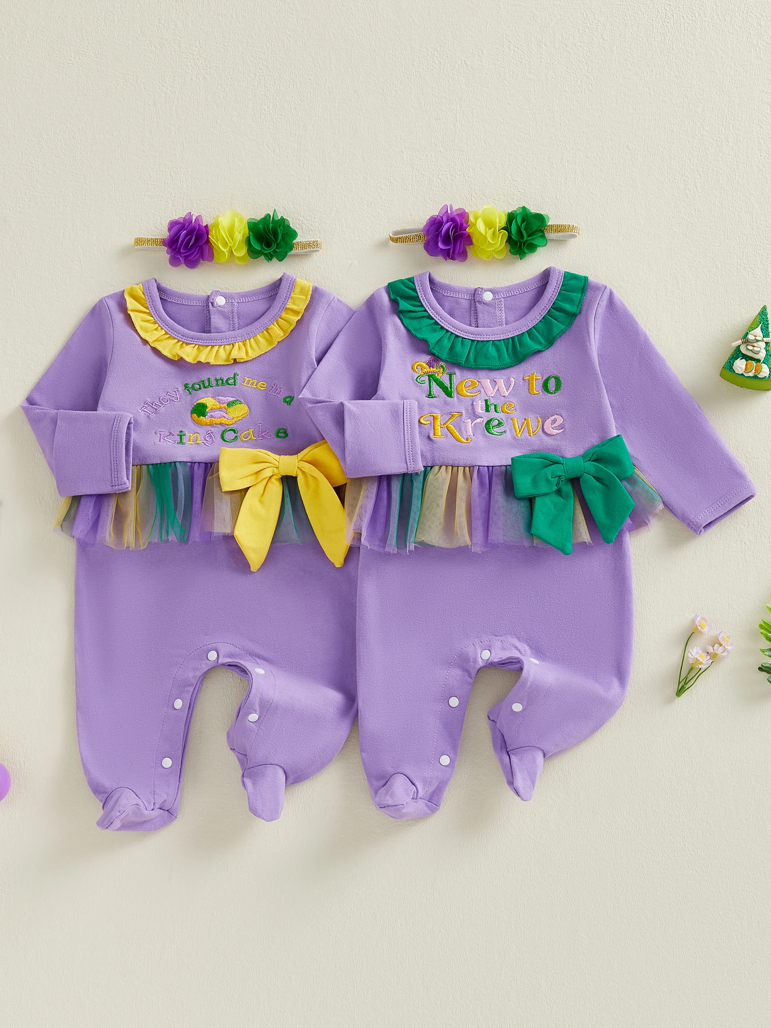 

Toddler Princess Party Romper with Lace Collar and Bow Headband Set for Baby Girls Cute Embroidered Jumpsuit