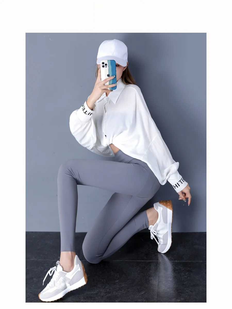 슬리밍 하이웨이스트 얇은 아크스킨 요가 팬츠 여성용 베이스 레이어 팬츠 복부 조절 엉덩이 리프팅 탄력 캐주얼 팬츠