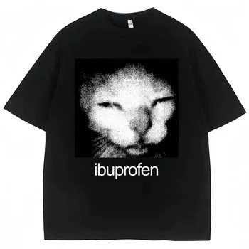 2026 Vintage Funny Ibuprofen Cat Meme Graphic Tees Men Women Humor Fashion T Shirts Oversized Casual Streetwear T-shirt Y2K Tops