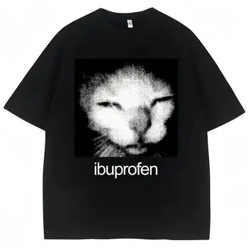2026 Vintage Komik Ibuprofen Kedi Meme Grafik Tees Erkek Kadın Mizah Moda T Shirt Büyük Boy Rahat Sokak Tişörtü Y2K Tops