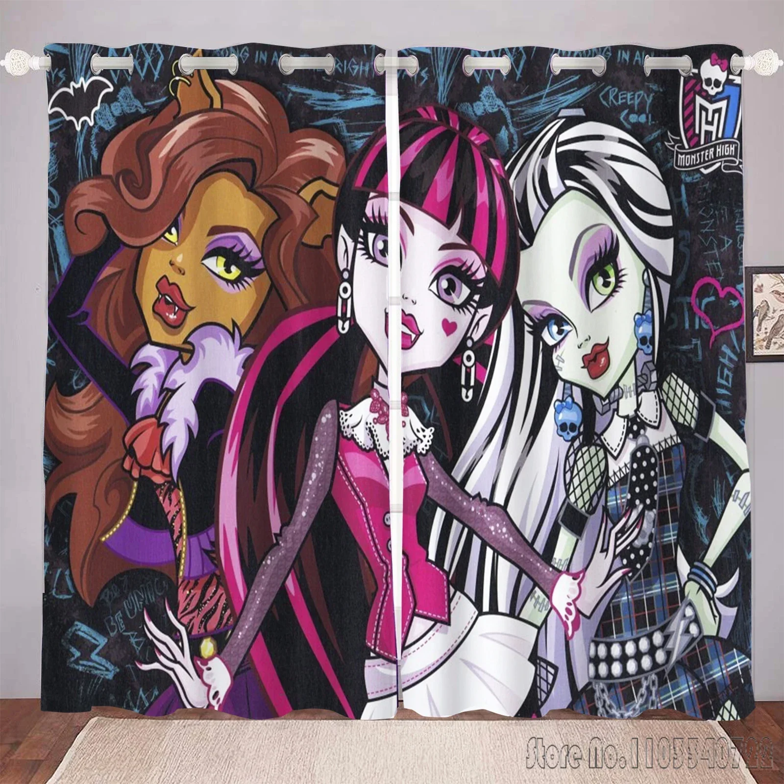 Cartoon Curtain Monster High School Window Curtain 3D Print Blackout Curtains Living Room Bedroom Decor Kids Gift