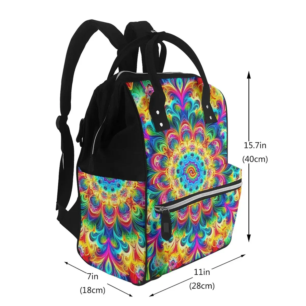 Retro Psychedelic Black With Vibrant Magic Pattern Student Backpack School Bag Hiking Travel Daypack for Men Women Bookbag