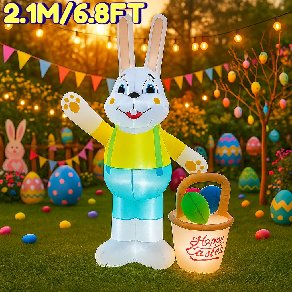 

2,1 м/6,8 футов надувная модель Пасхальный праздник фестиваль кролик корзина для переноски DIY украшения открытый сад двор светодиодный светильник декор