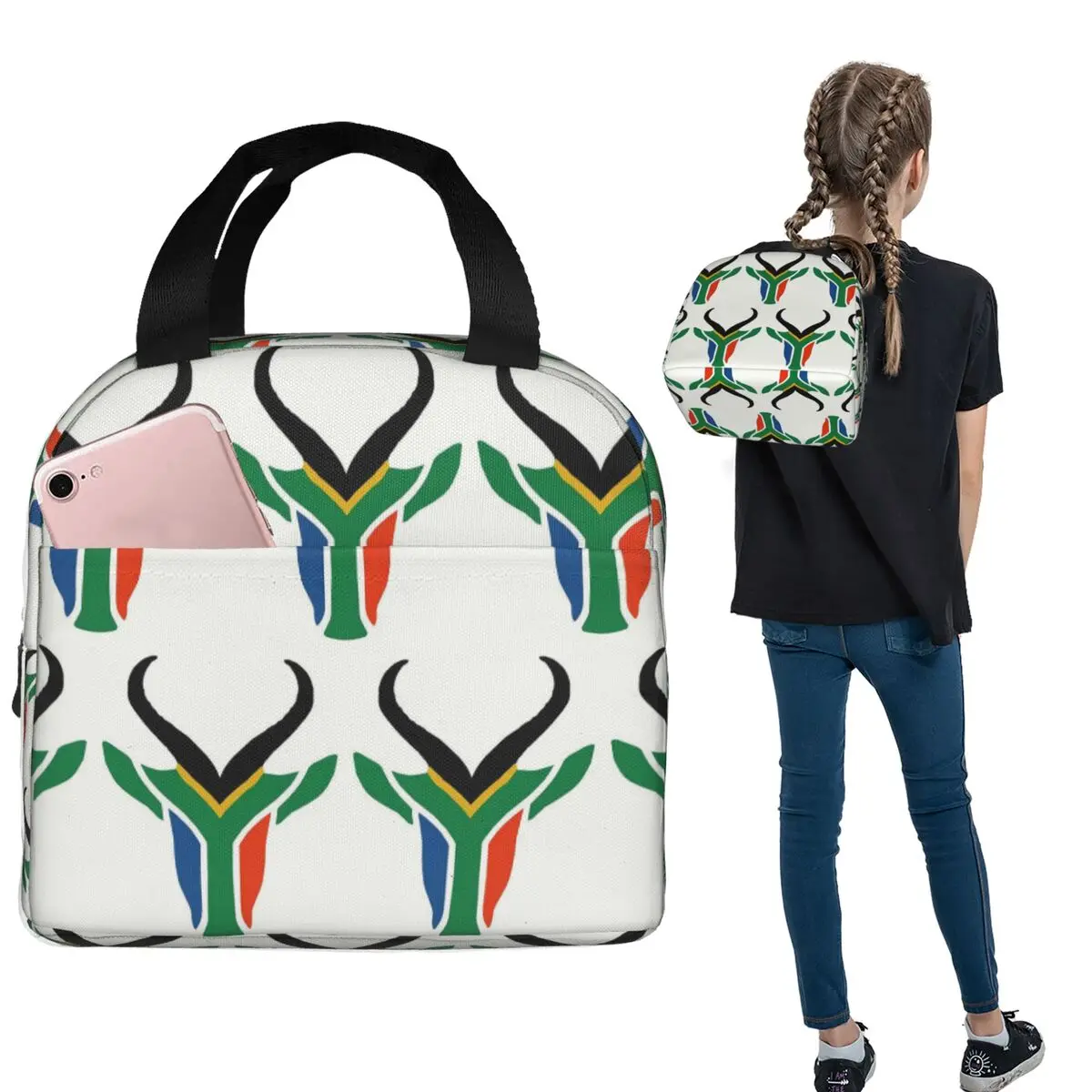 

Термосумка для обедов с изображением флага Южной Африки и символикой сборной Спингбокс для женщин и детей, портативная термосумка для еды