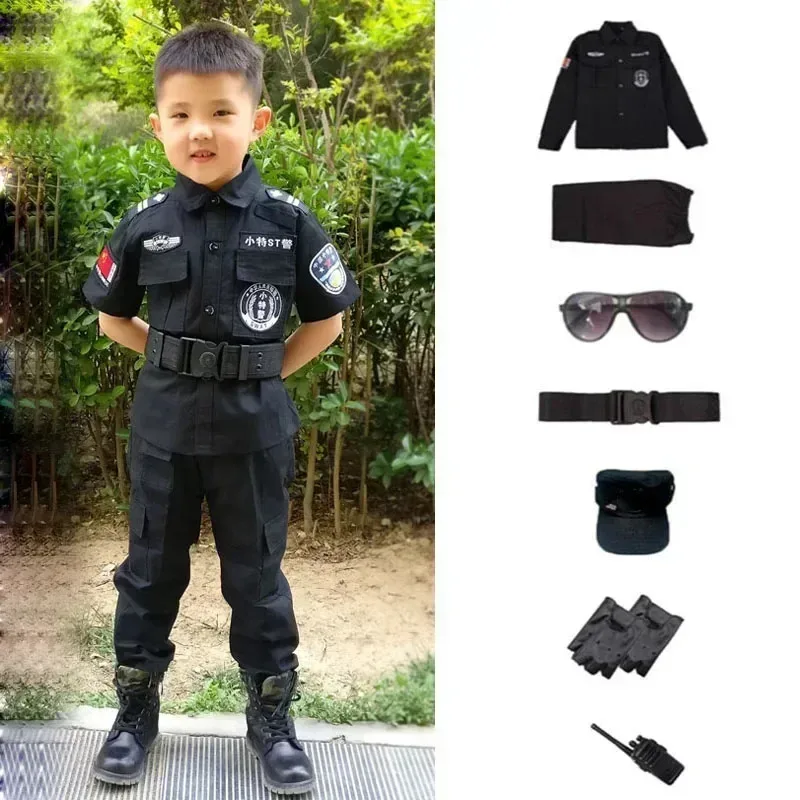CyChildren Policeman Costumes Kids Police Uniform Boys Girls Army Policemen Cosplay Clothing Suit Halloween Party Carnival Gift