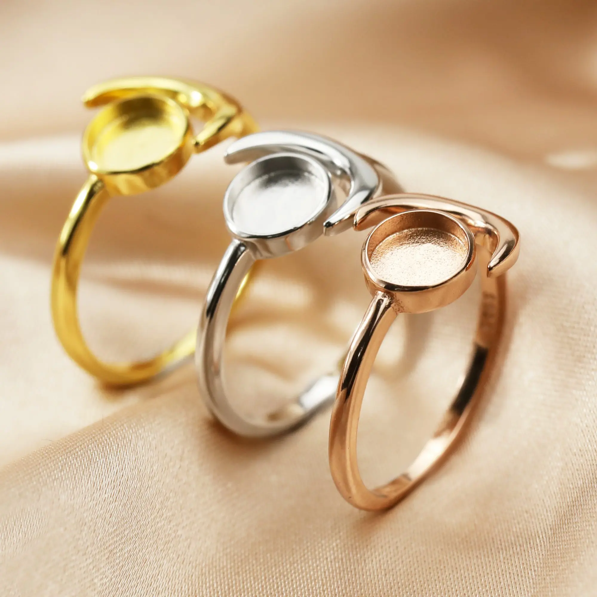 6MM Keepsake Mother Milk Resin Round Bezel Ring Settings Full Moon Solid 925 Sterling Silver Rose Gold Plated Ring 1294328