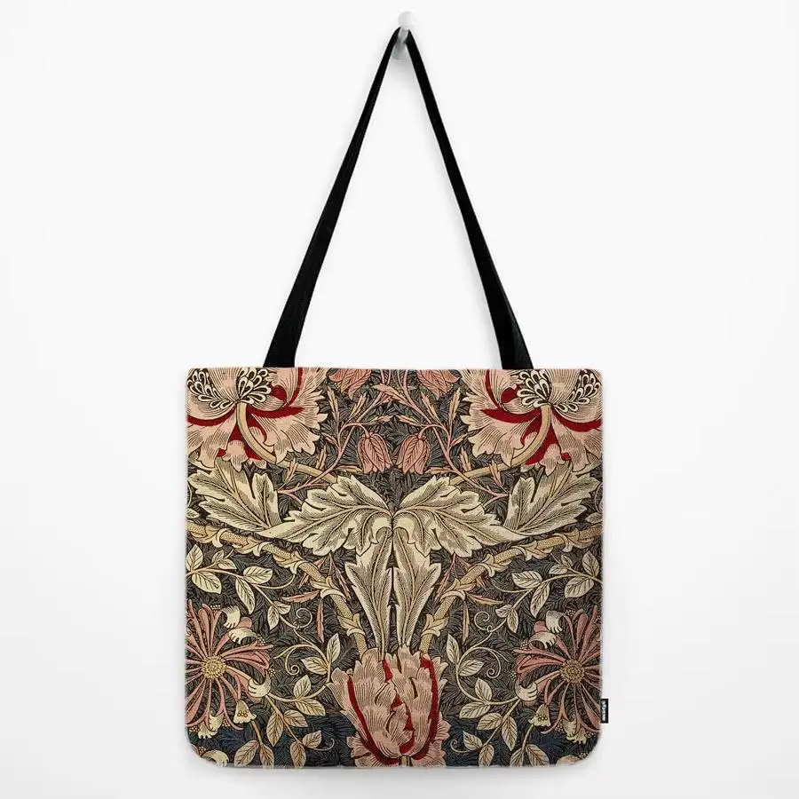 Flower Pattern Fashion William Morris Lemon Floral Green Plant Art Water Resistant Shoulder Tote Bag Cotton Linen Shopping Bag