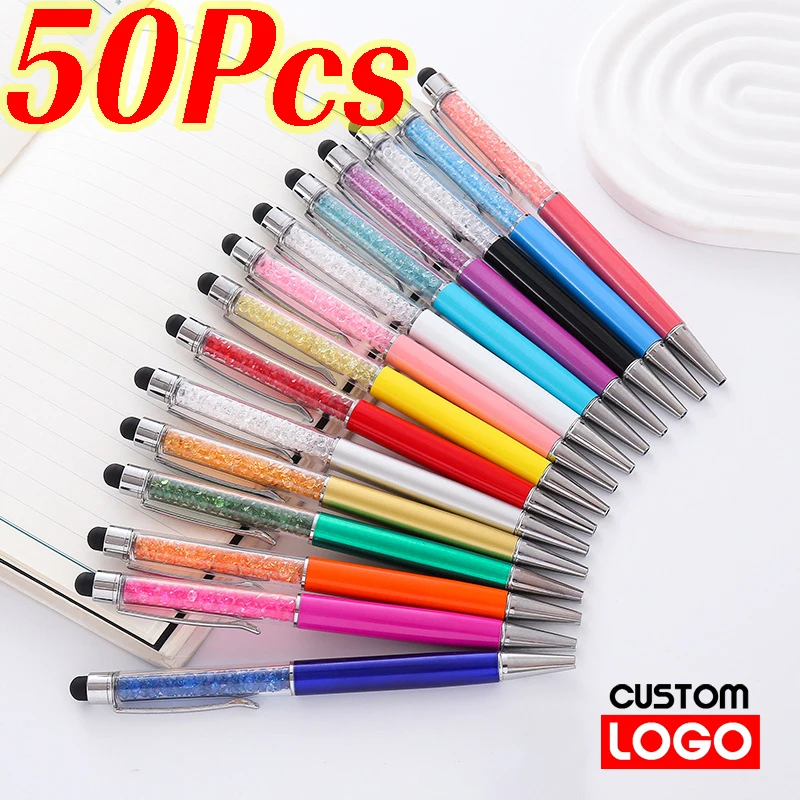 

50Pcs Custom LOGO Crystal Ballpoint Pen Personalized Engraving Name Metal Touch Screen Pens for Phone Drawing Writing Stationery