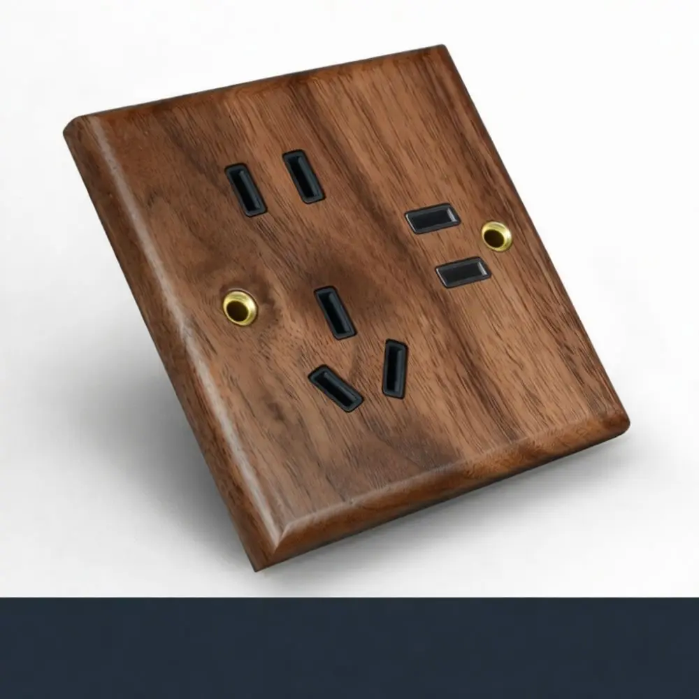 Black Walnut Wood Toggle Light Switch Vintage Brass Lever Wall Panel Rustic Mid-century Interior Hardware Electrical Accessory