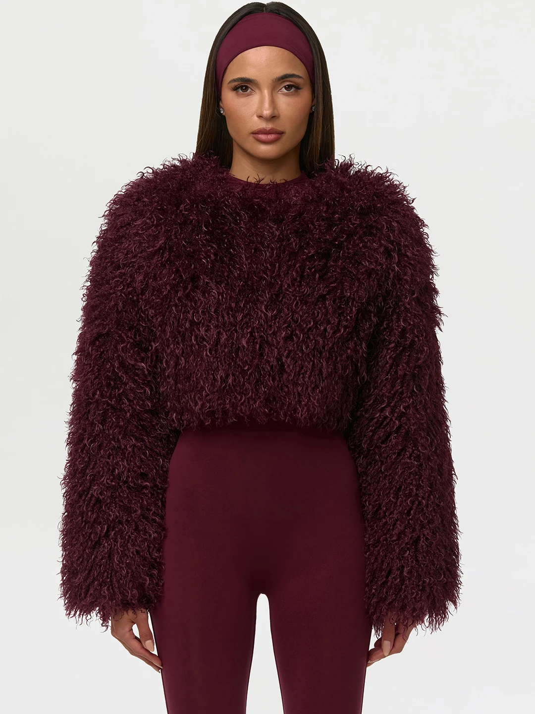 Laur 2026 Cropped Faux Fur Jacket for Women, Fluffy Curly Fur Long Sleeve Party Outerwear, Trendy Winter Short Coat