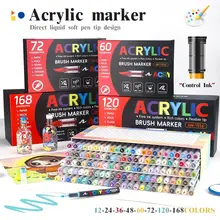 12-168 cores caneta de tinta acrílica marcador escova ponta marcador de tinta para pintura em pedra madeira lona pedra presente de natal diy artesanato