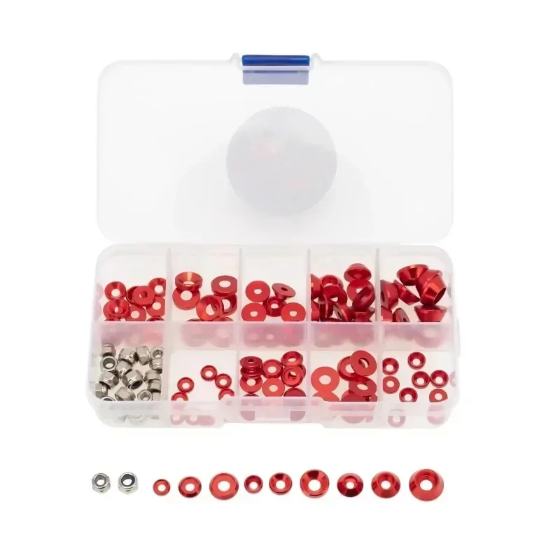 ชุดตกแต่งสกรูพร้อมแหวนรองอะลูมิเนียมอัลลอยด์แบบหัวจม M2.5 M3 M4 สำหรับรถ RC ทุกรุ่นขนาด 1/10 1/8