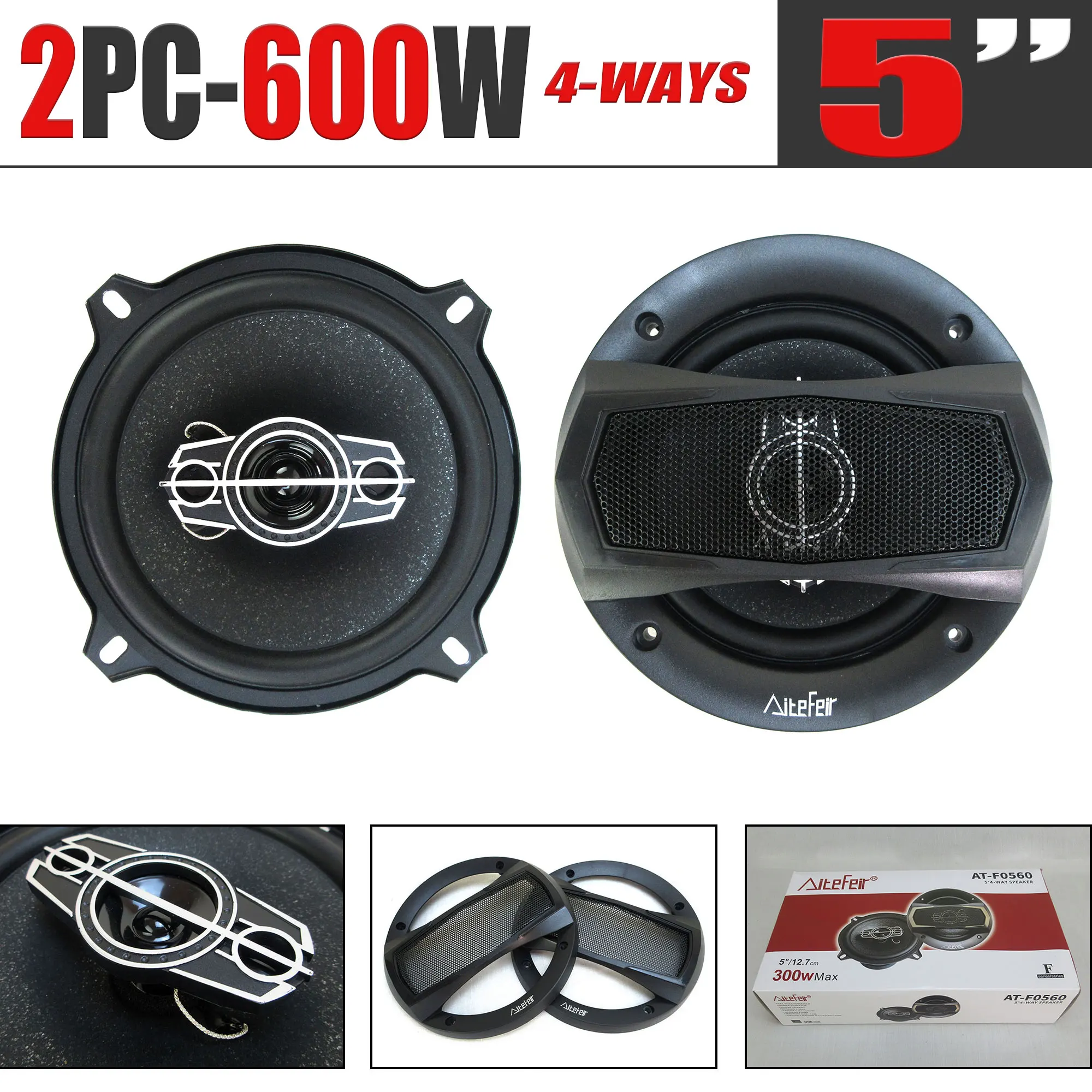 2x300W 5 Inch Total 600W 4-Way HiFi Coaxial Speaker With Dust Cover And Audio Cable Car Door Auto Audio Music Stereo Full Range