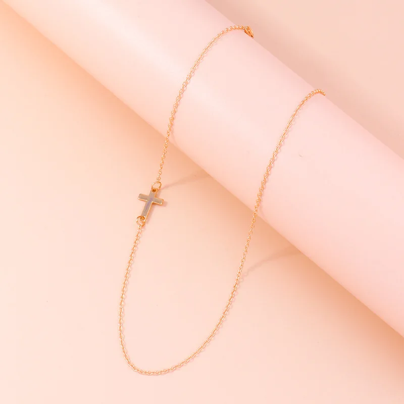 Aihua Gothic Style Dainty Gold Color Sideways Cross Necklace for Women Crucifix Jewelry Simple Choker Collar Party Gift – Detail 9