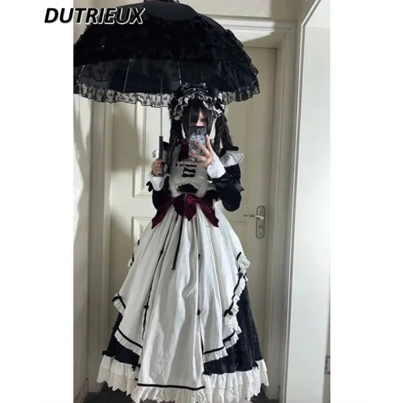 A;3\v,7'd/2026 Halloween Cos Sweet Bow Sleeveless Long Suspender Dress French Lolita Heavy Industry JSK Dresses Apron 6'b\7.n;8/ view 6