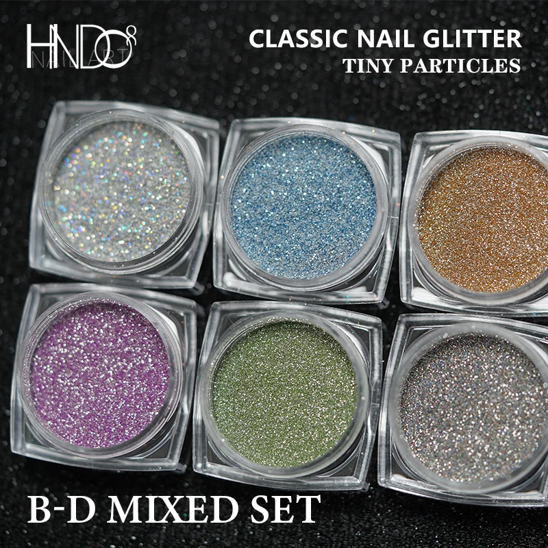 HNDO 6 Pcs/Box Classical Nail Glitter Set Powder Sparkle Shiny Pigment Dust for Nail Art Decoration Professional Manicure Kit