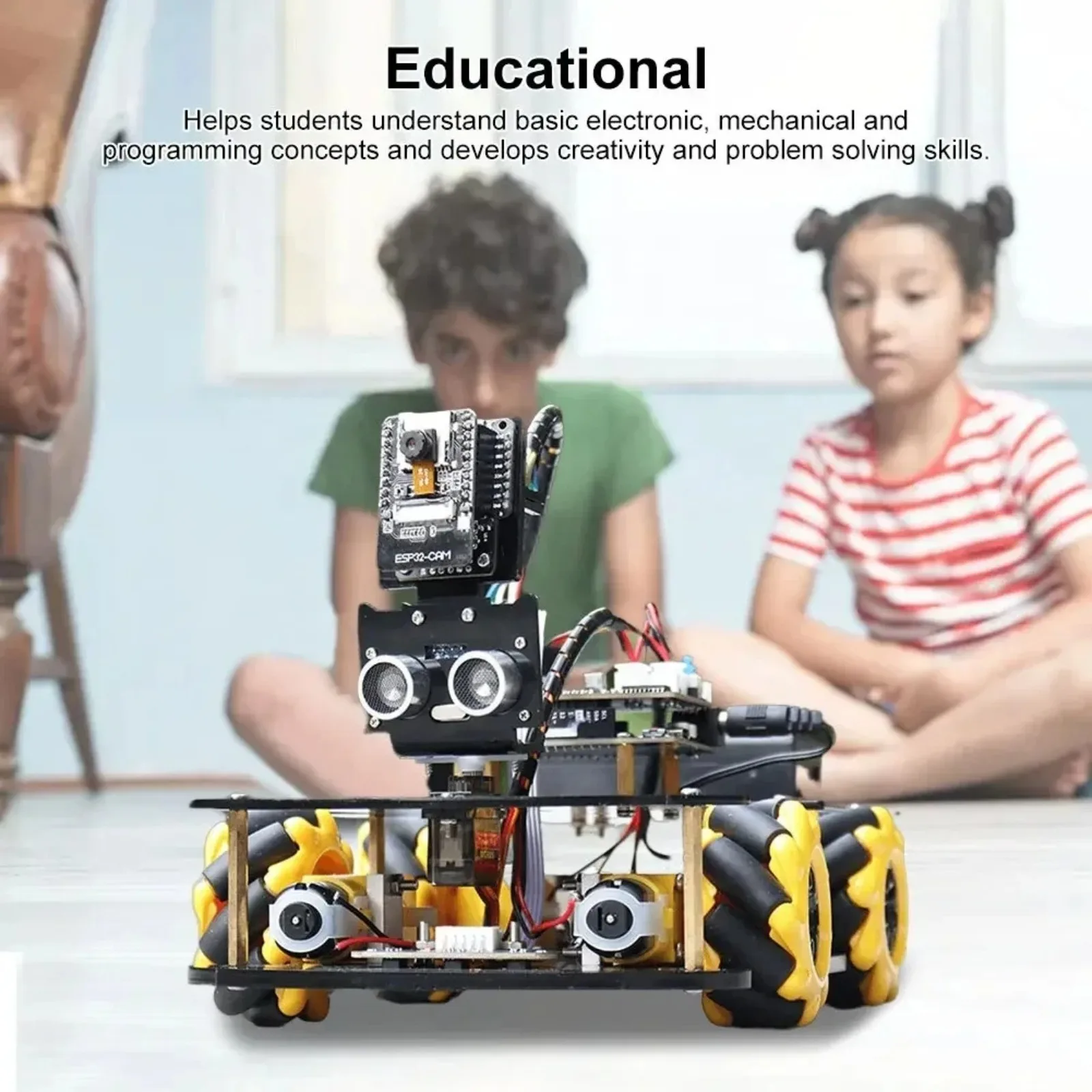 ESP32 CAM WiFi Smart Robot Car Kit with Mecanum Wheels, Ultrasonic Sensor & TT Motors for Programming Education