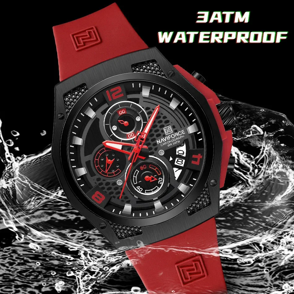 NAVIFORCE NF8051T Men Watches Silicone Band Military Waterproof Sport Leisure Calendar Chronograph Quartz Wristwatch