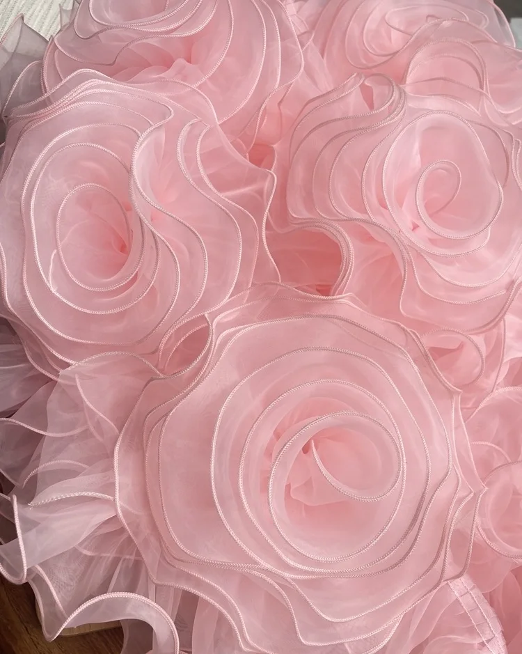 Customized 12-15cm handmade big flower organza pink wedding dress flower applique Accessories SC836