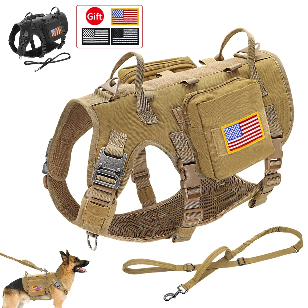 

Tactical Dog Harness Leash Durable Military Dog Harness Vest MOLLE For Large Dogs erman Shepherd Training Harnesses With Pouches