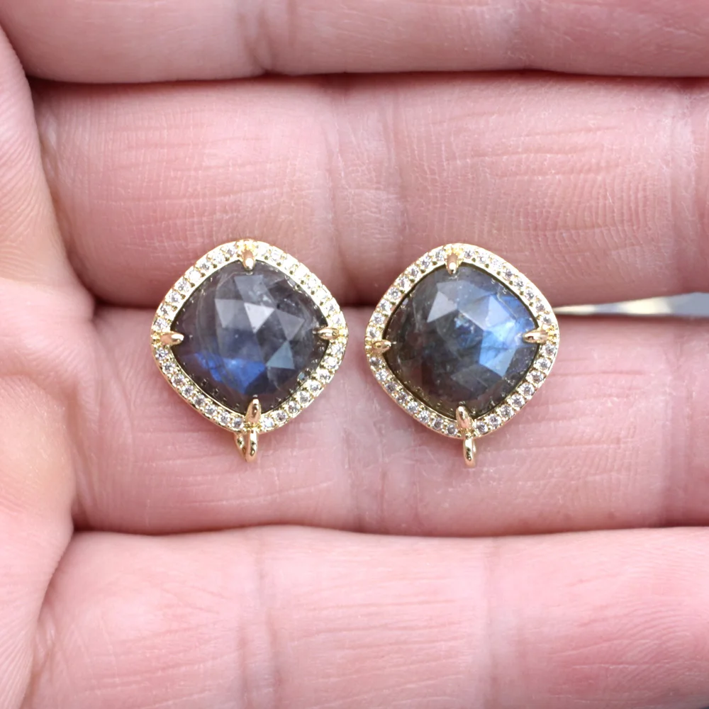 6pair CZ Colors Blue Amazonite Labradorite Stone Earrings Loop Connector DIY for Women Office Lady Hanging on Dangle Earrings